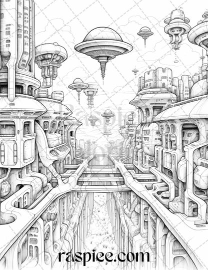 60 Enchanting Surrealism Grayscale Coloring Pages Printable for Adults, PDF File Instant Download