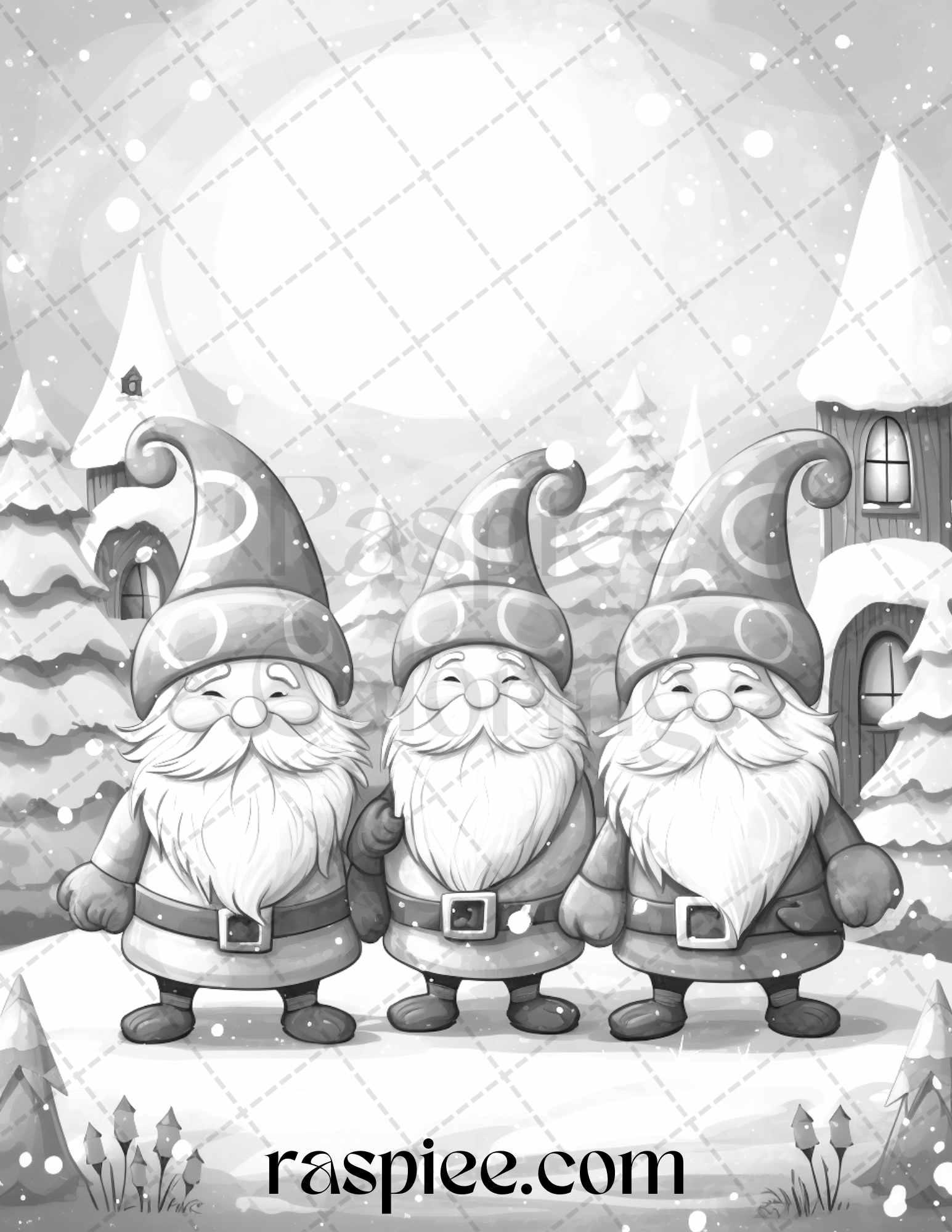 60 Christmas Gnomes Grayscale Coloring Pages Printable for Adults and Kids, PDF File Instant Download