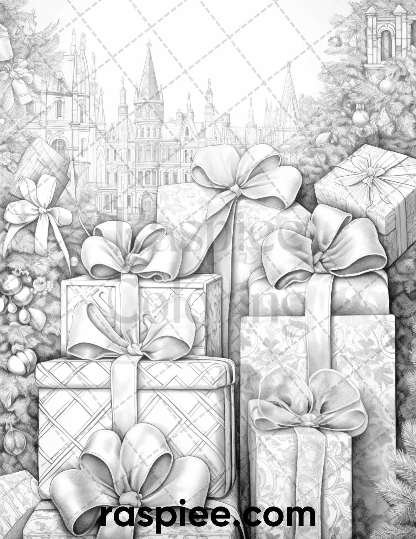 60 Merry Christmas Grayscale Coloring Pages Printable for Adult, Holiday Relaxation Art, PDF File Instant Download