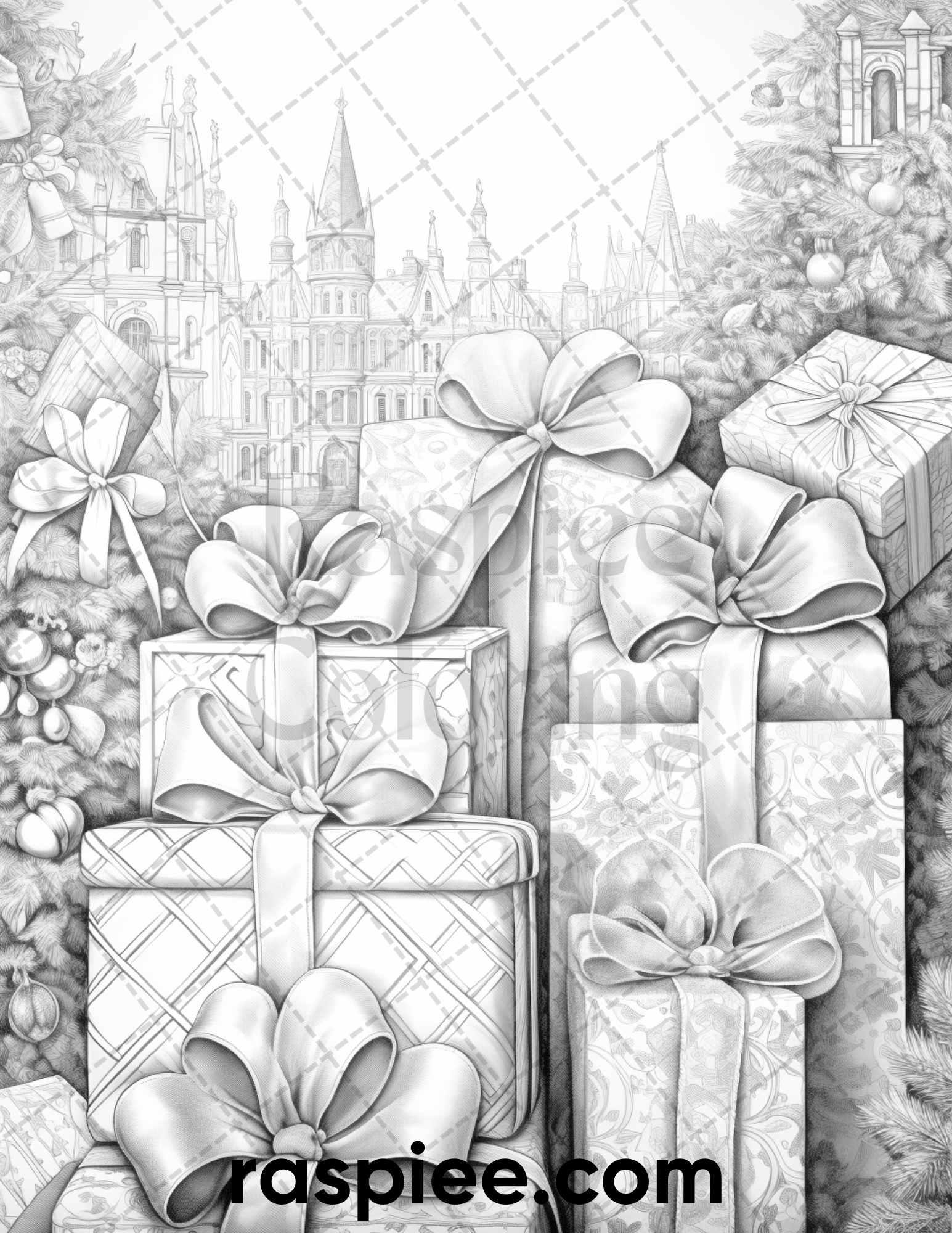 60 Merry Christmas Grayscale Coloring Pages Printable for Adult, Holiday Relaxation Art, PDF File Instant Download