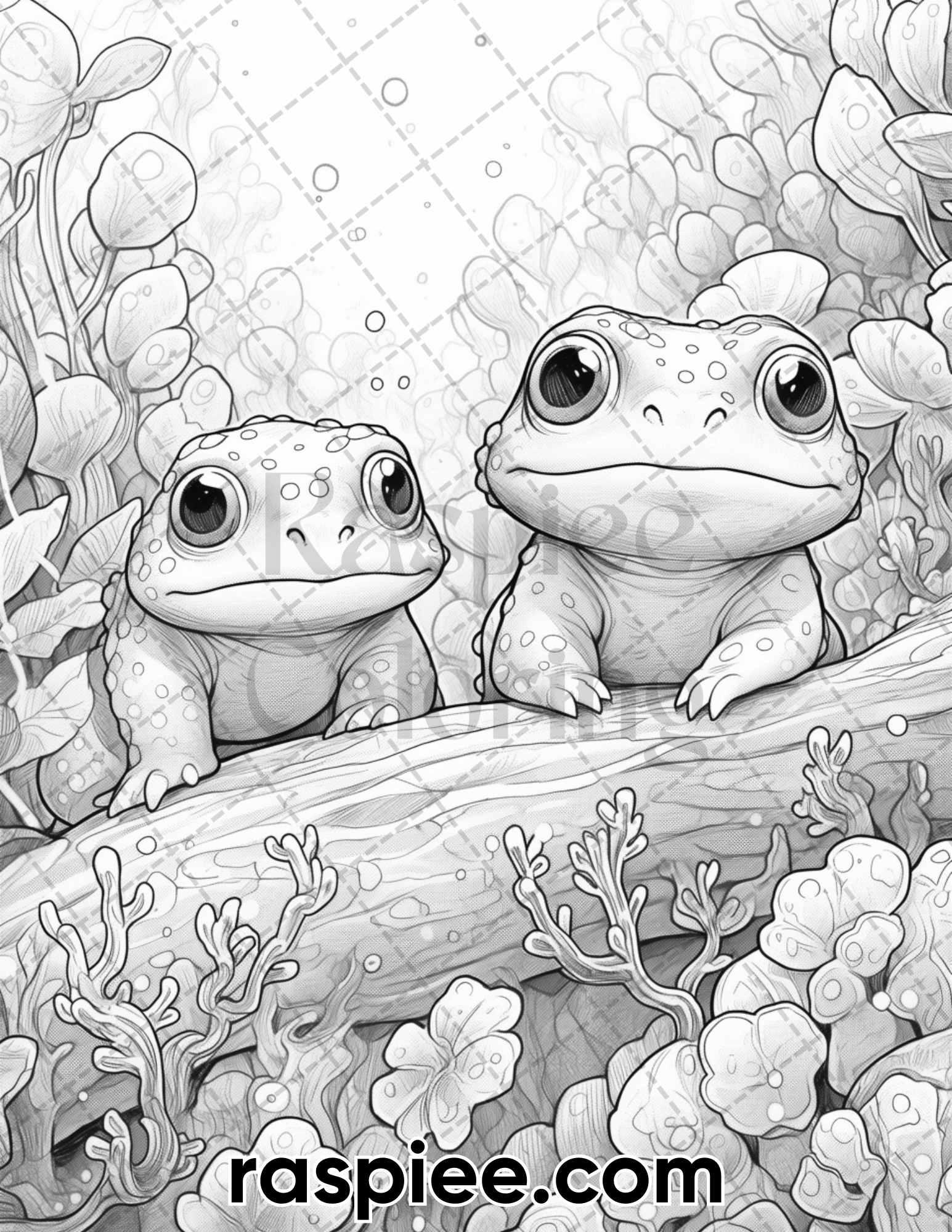 50 The Frog Kingdom Grayscale Coloring Pages for Adults, Printable PDF Instant Download