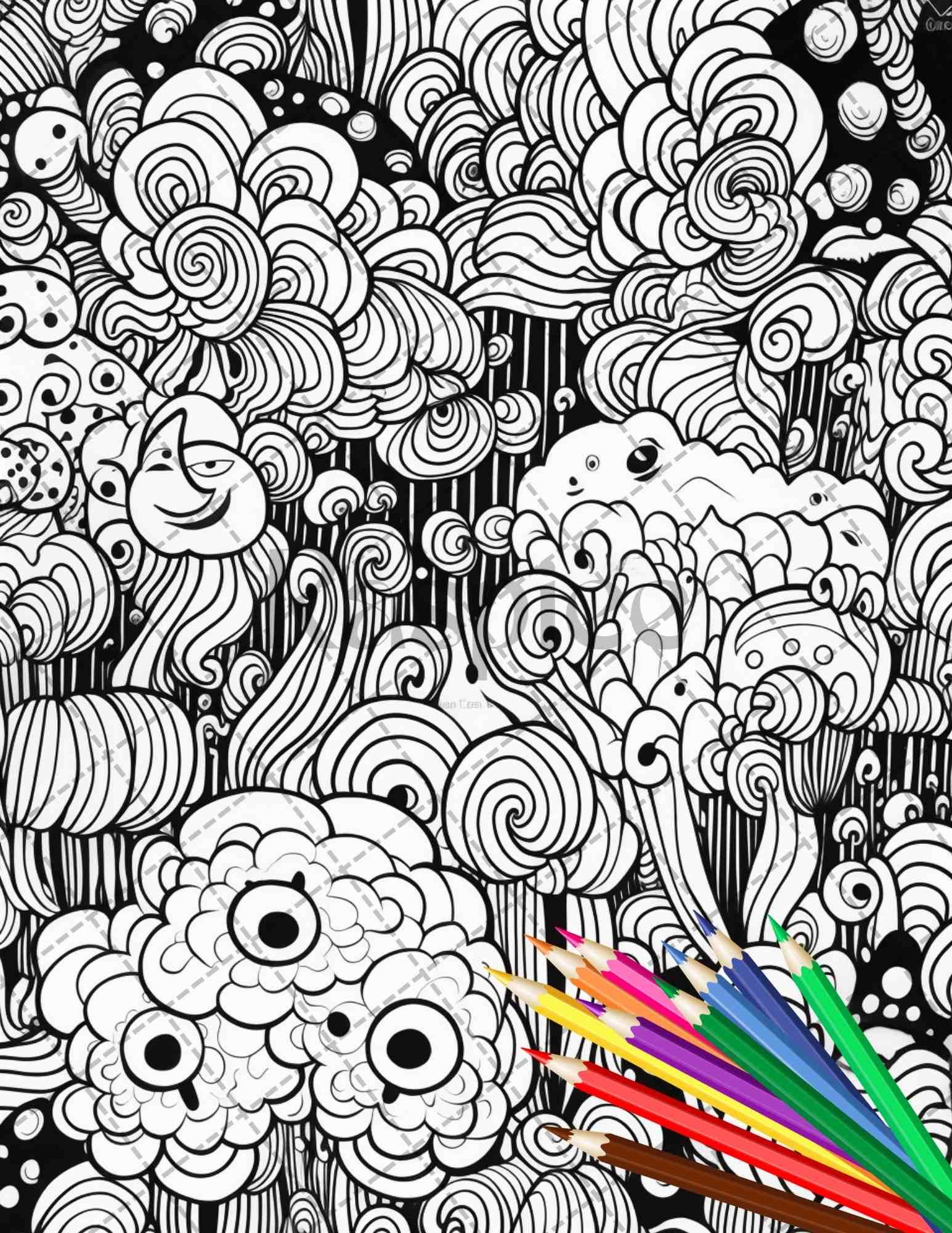Psychedelic Trippy Coloring Book Printable for Adults, Grayscale Coloring Page, PDF File Instant Download