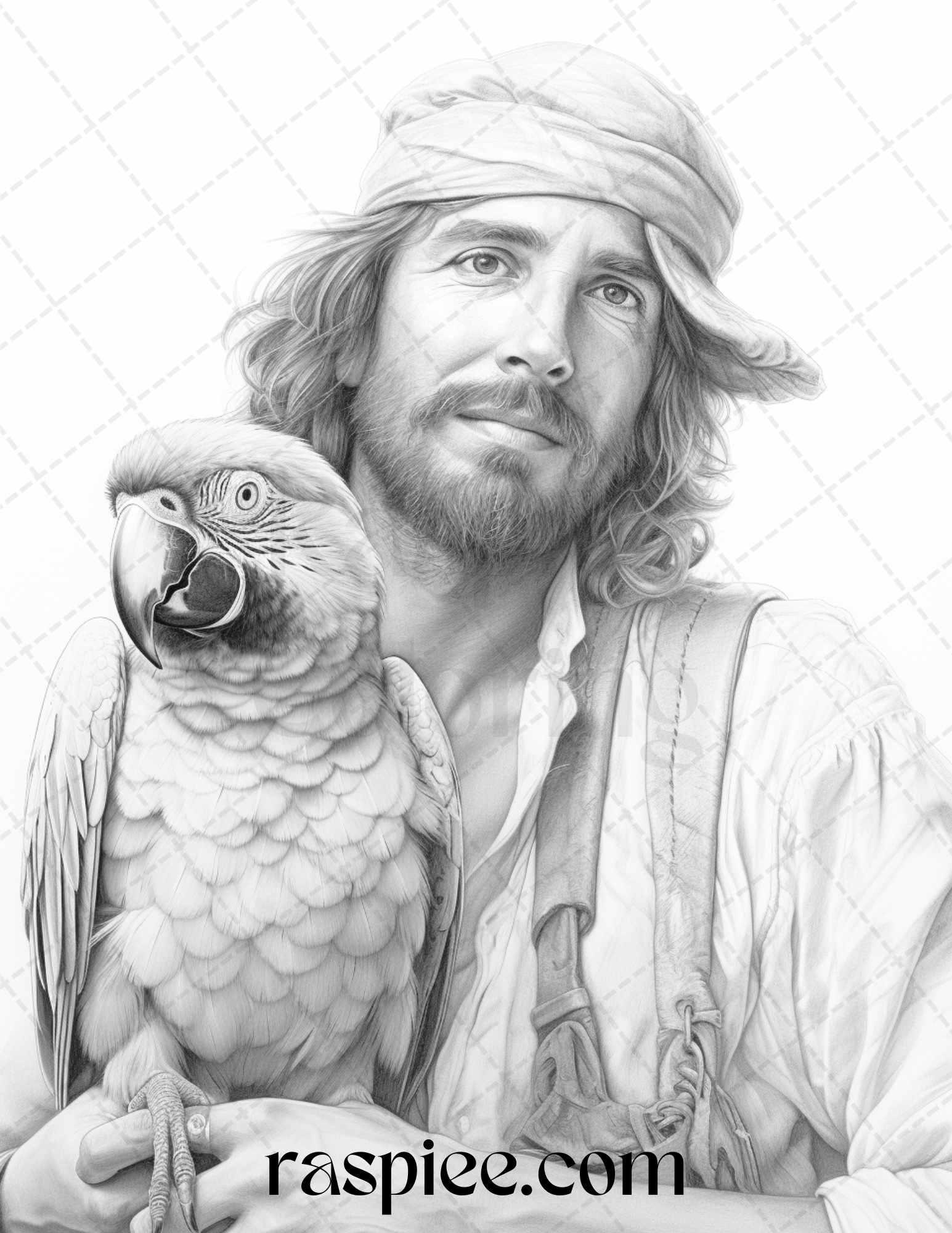 60 Pirate Life Grayscale Coloring Pages Printable for Adults, Stress Relief Coloring, PDF File Instant Download