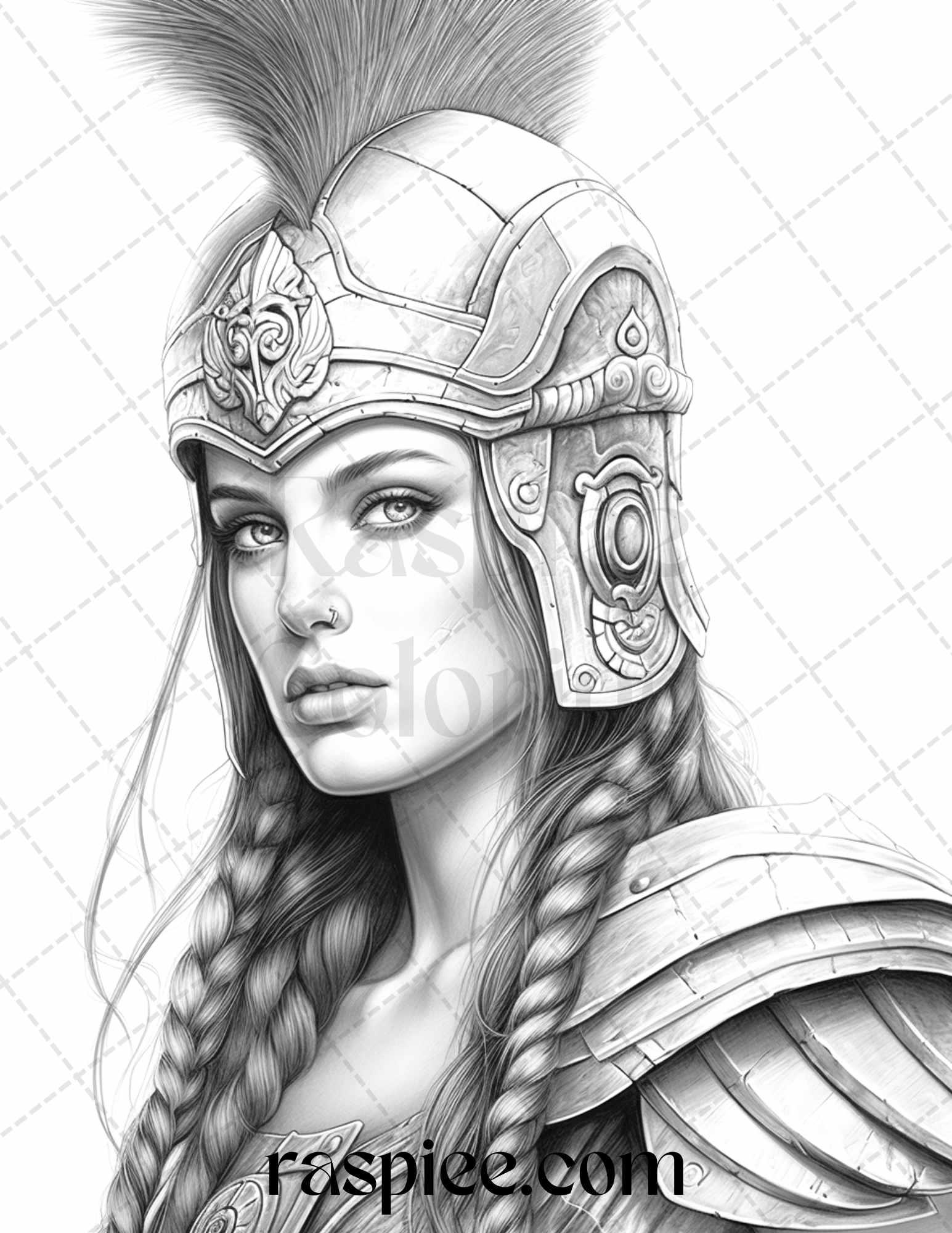 Greek Women Warriors Grayscale Coloring Pages for Adults, Printable PDF File Instant Download