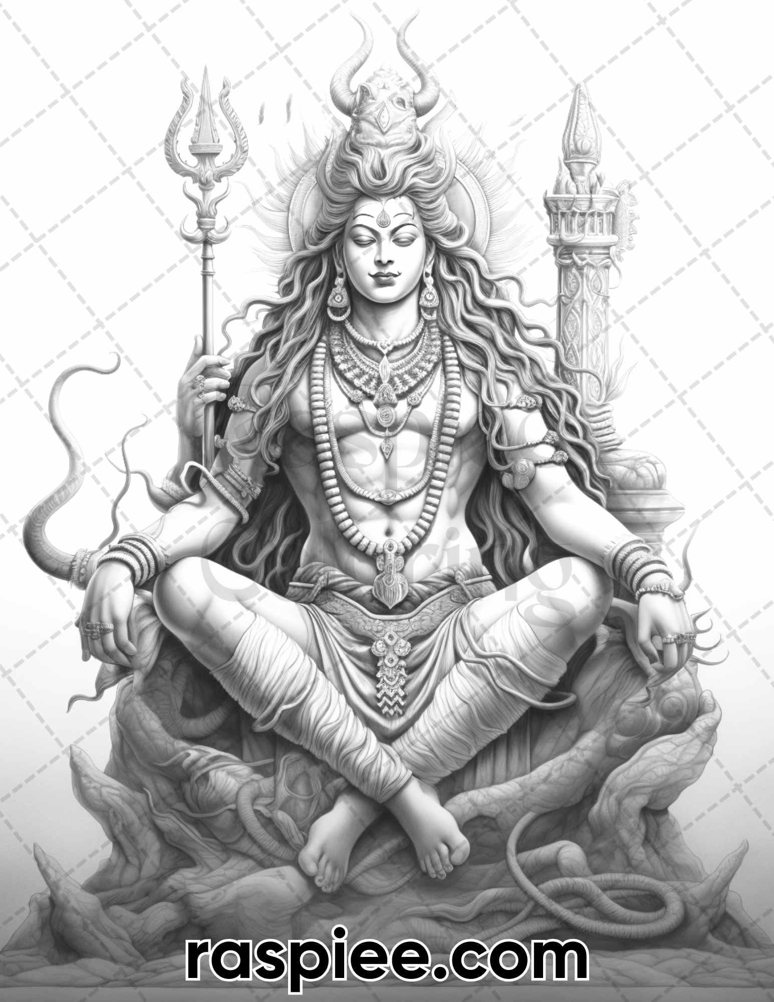 52 Mythology Gods Grayscale Coloring Pages for Adults, Printable PDF Instant Download