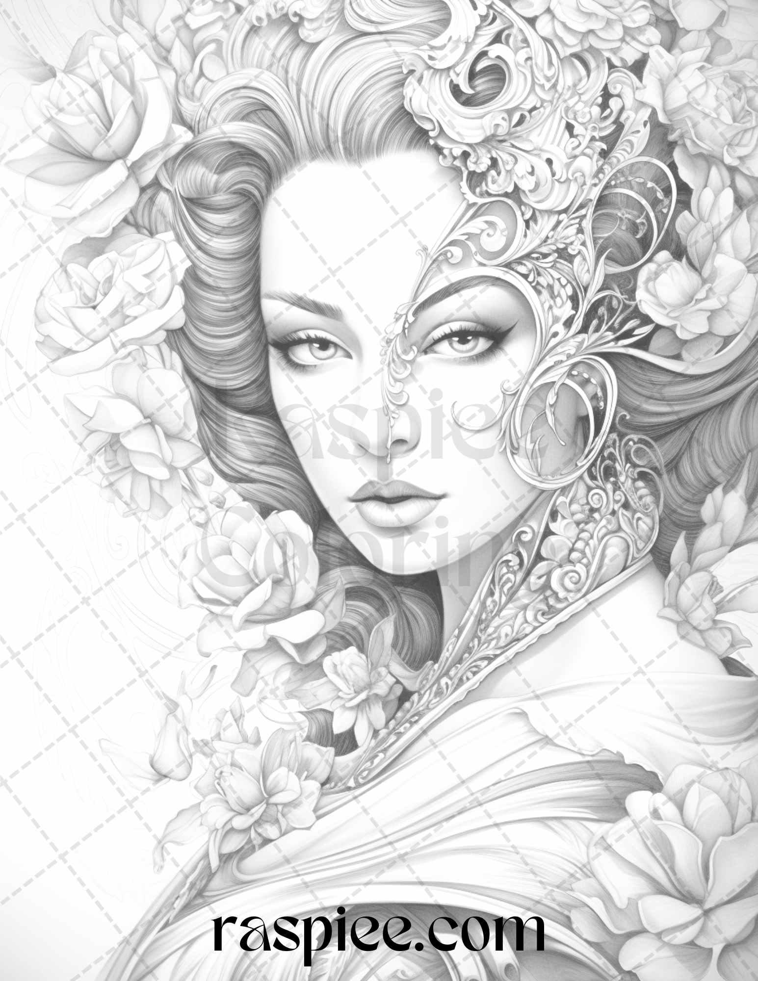 Phantom of the Opera Grayscale Coloring Pages Printable for Adults, PDF File Instant Download