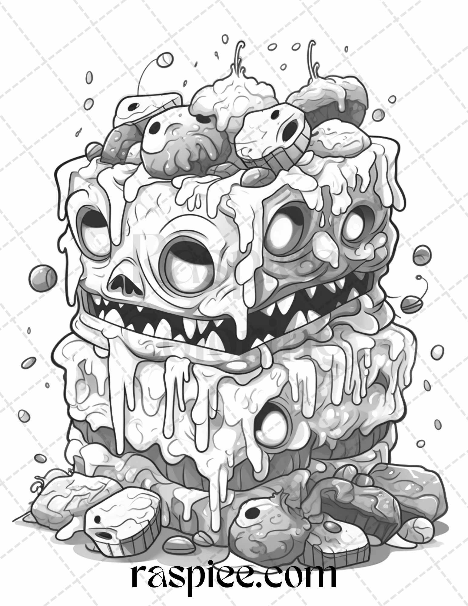 68 Halloween Spooky Desserts Grayscale Coloring Pages Printable for Adults, PDF File Instant Download