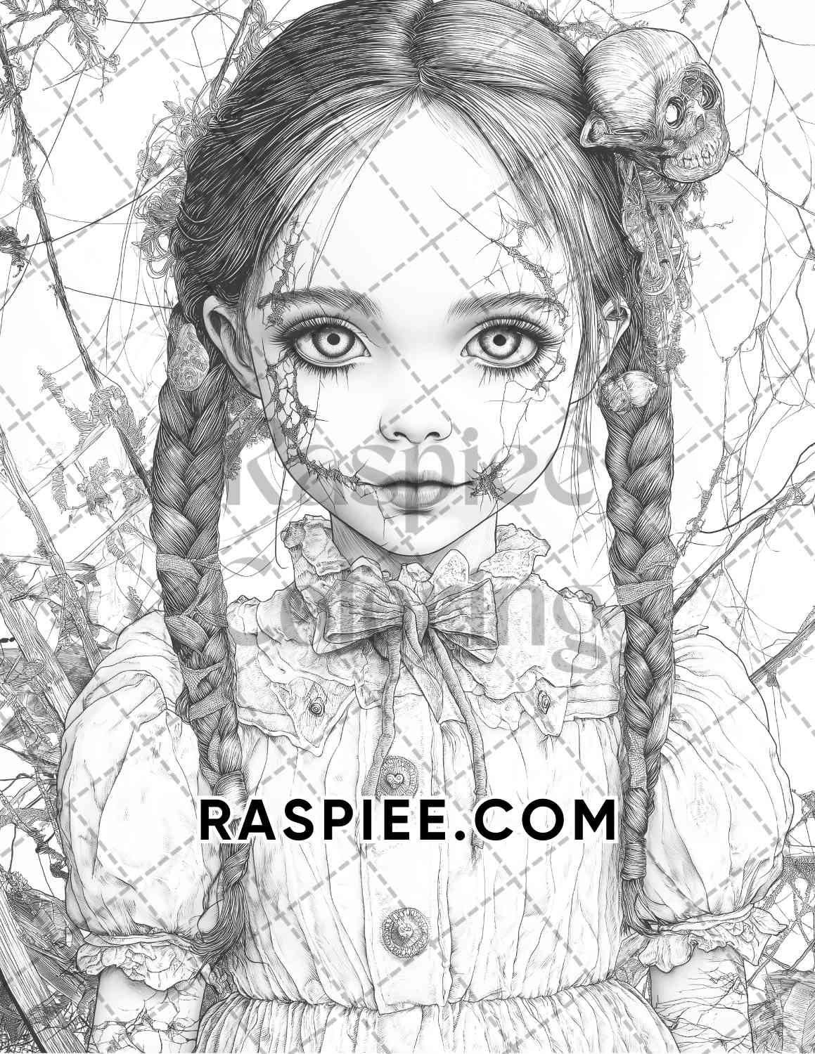 Haunted Dolls Halloween Horror Adult Coloring Pages Printable PDF Instant Download