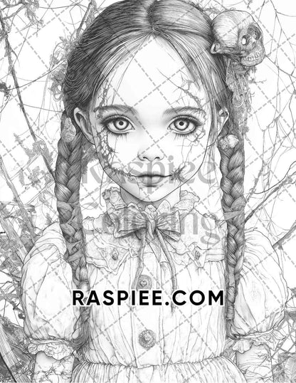 Haunted Dolls Halloween Horror Adult Coloring Pages Printable PDF Instant Download