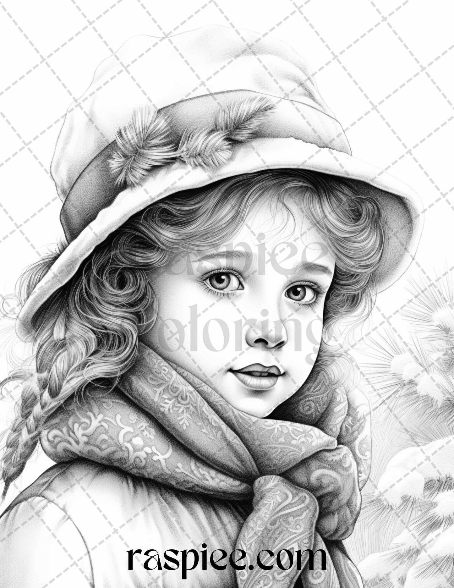 60 Victorian Winter Portrait Grayscale Coloring Pages Printable for Adults, PDF File Instant Download