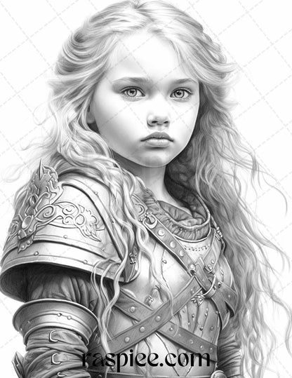 58 Little Viking Girls Boys Portrait Grayscale Coloring Pages Printable, PDF File Instant Download