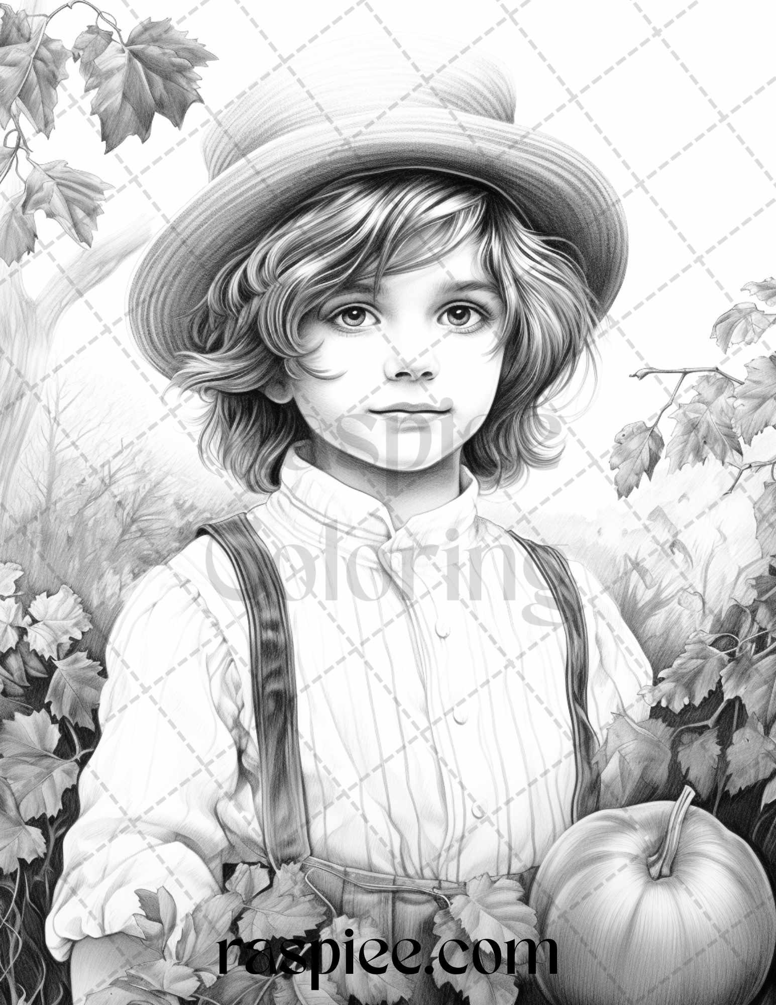 60 Victorian Autumn Portrait Grayscale Coloring Pages Printable for Adults, PDF File Instant Download