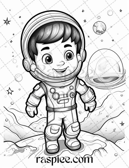 50 Cute Astronaut Adventures Coloring Pages Printable for Kids, PDF File Instant Download