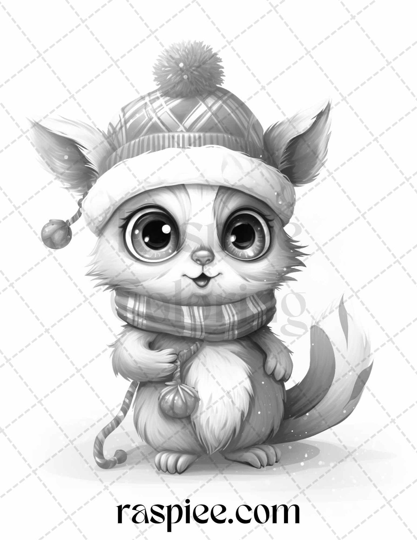 70 Christmas Critters Grayscale Coloring Pages Printable for Adults and Kids, PDF File Instant Download