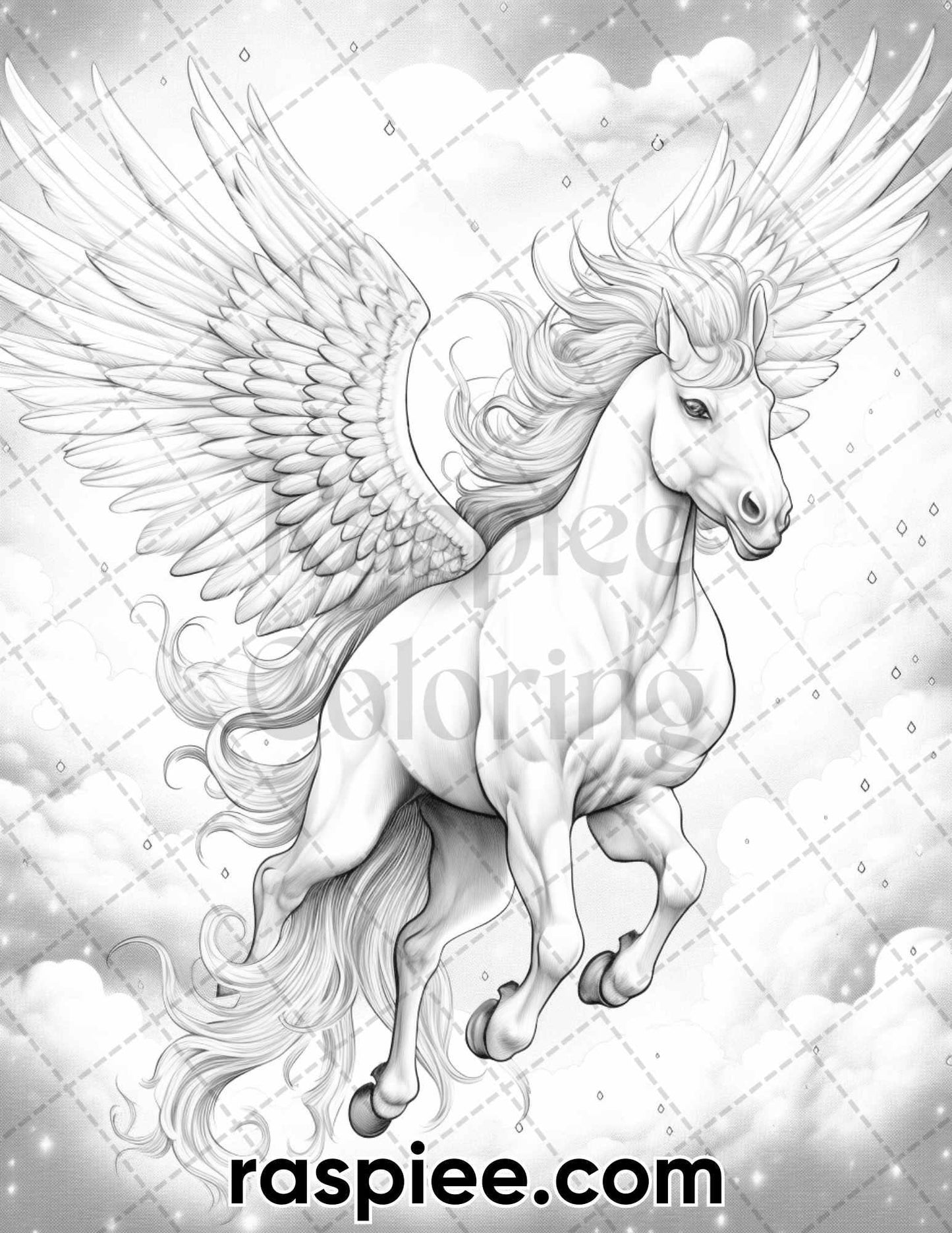 60 Mythical Creatures Grayscale Coloring Pages for Adults, Printable PDF Instant Download