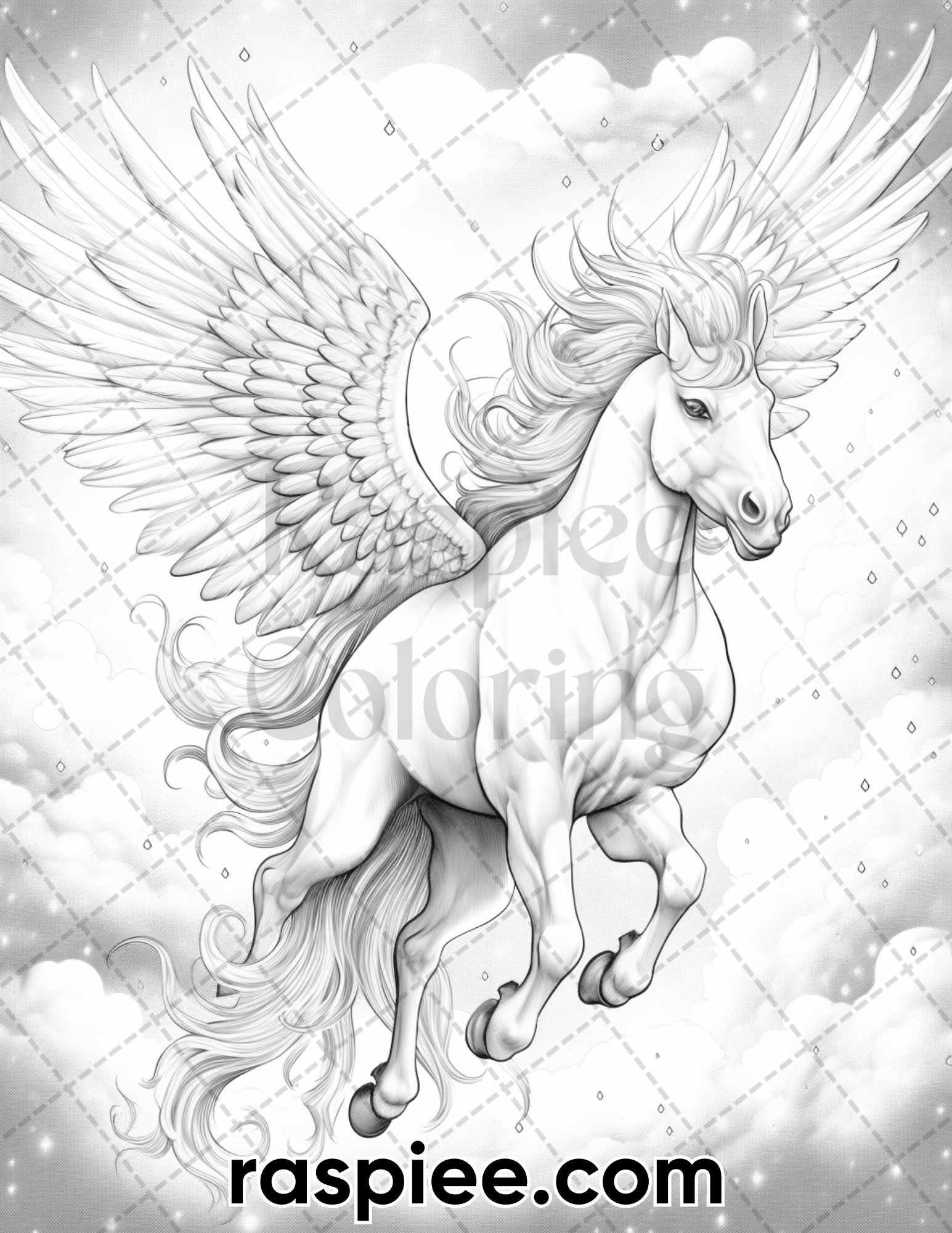 60 Mythical Creatures Grayscale Coloring Pages for Adults, Printable PDF Instant Download