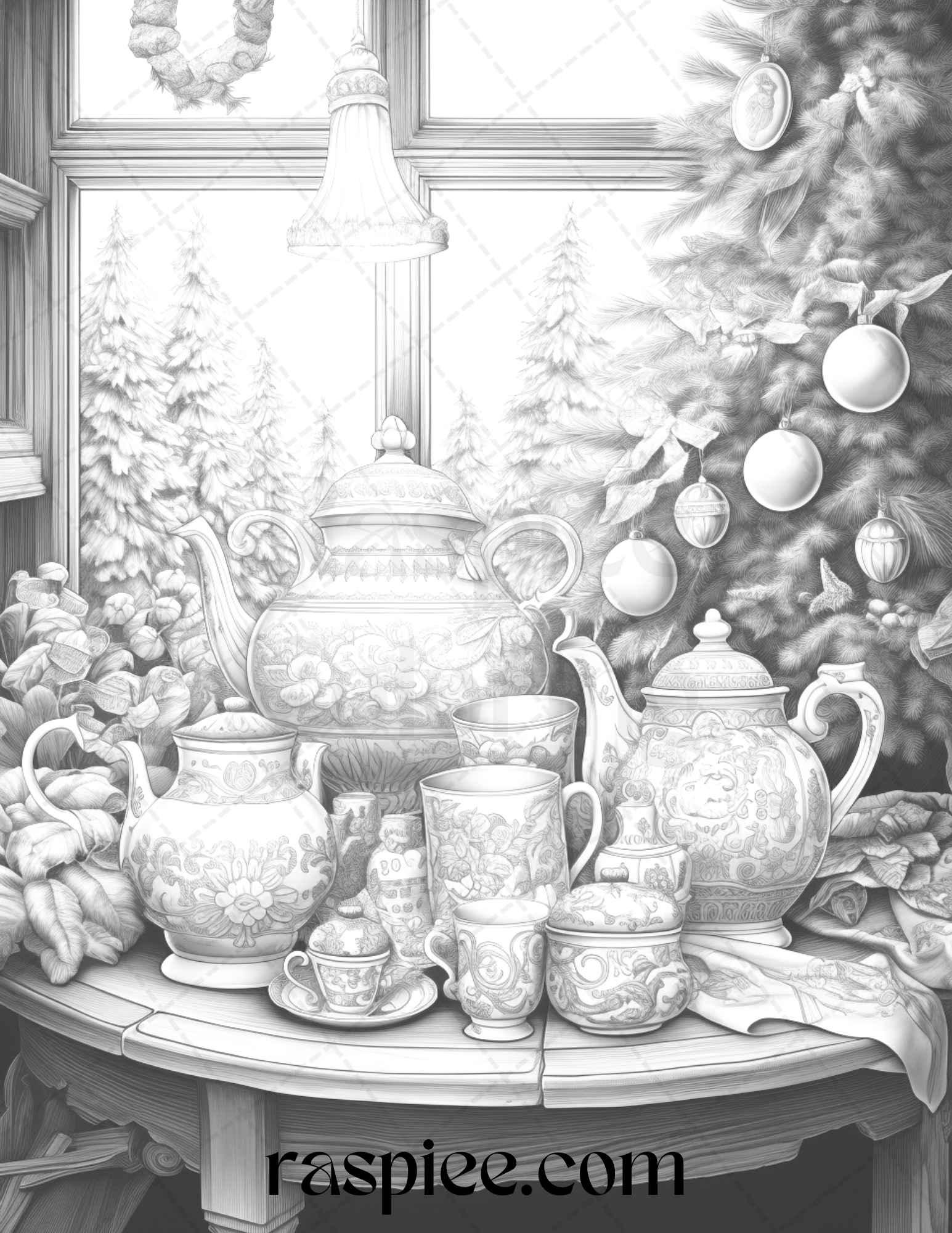 90 Merry Christmas Grayscale Coloring Pages Printable for Adults, PDF File Instant Download