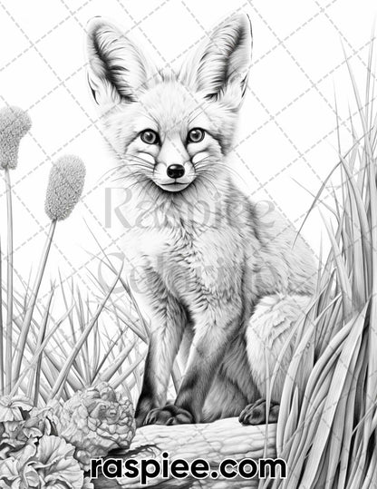 55 Wild Animals Grayscale Coloring Pages for Adults, Printable PDF Instant Download