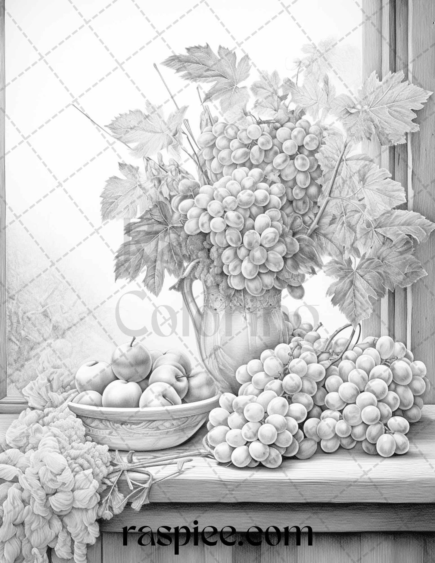 52 Still Life Grayscale Coloring Pages Printable for Adults, PDF File Instant Download