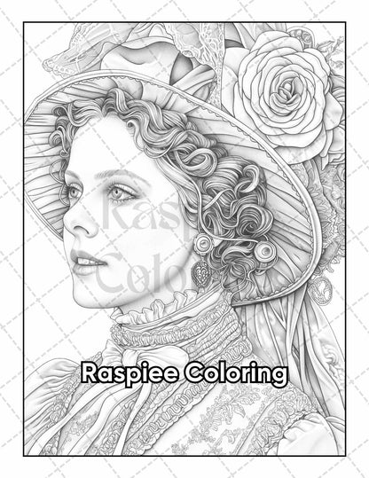 50 Victorian Portrait Adult Coloring Pages Printable PDF Instant Download
