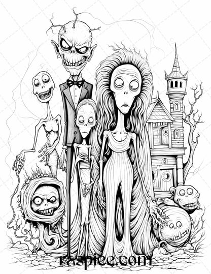 50 Monster Family Grayscale Coloring Pages Printable for Adults - Instant Download, Halloween Coloring Book, Fun and Spooky Designs