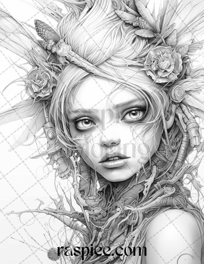 60 Halloween Zombie Fairy Grayscale Coloring Pages Printable for Adults, PDF File Instant Download