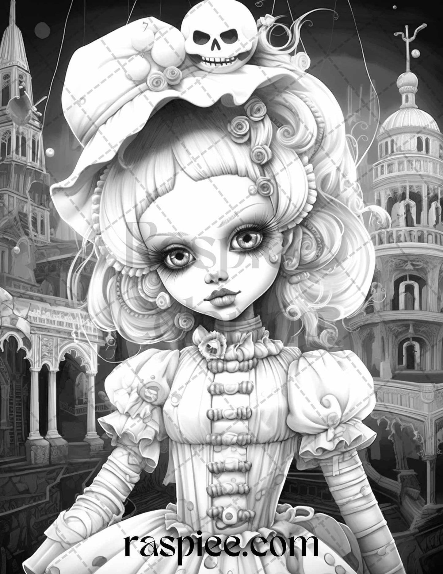 50 Scary Victorian Dolls Grayscale Coloring Pages Printable for Adults, PDF File Instant Download