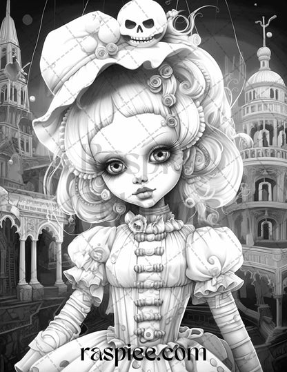 50 Scary Victorian Dolls Grayscale Coloring Pages Printable for Adults, PDF File Instant Download