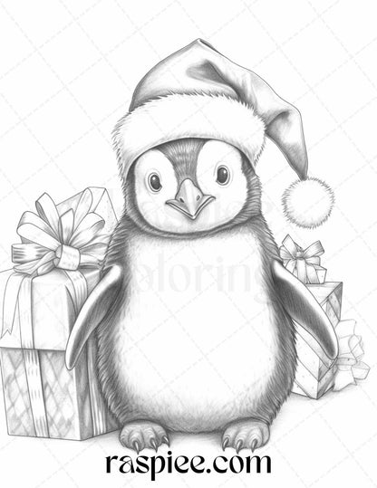 70 Christmas Animals Grayscale Coloring Pages Printable for Adults, PDF File Instant Download
