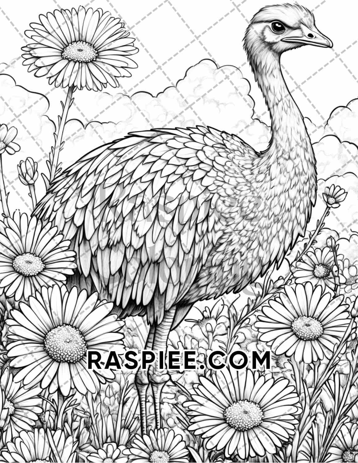 Flowers and Birds Adult Coloring Pages Printable PDF Instant Download