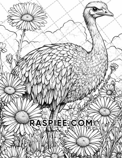 Flowers and Birds Adult Coloring Pages Printable PDF Instant Download