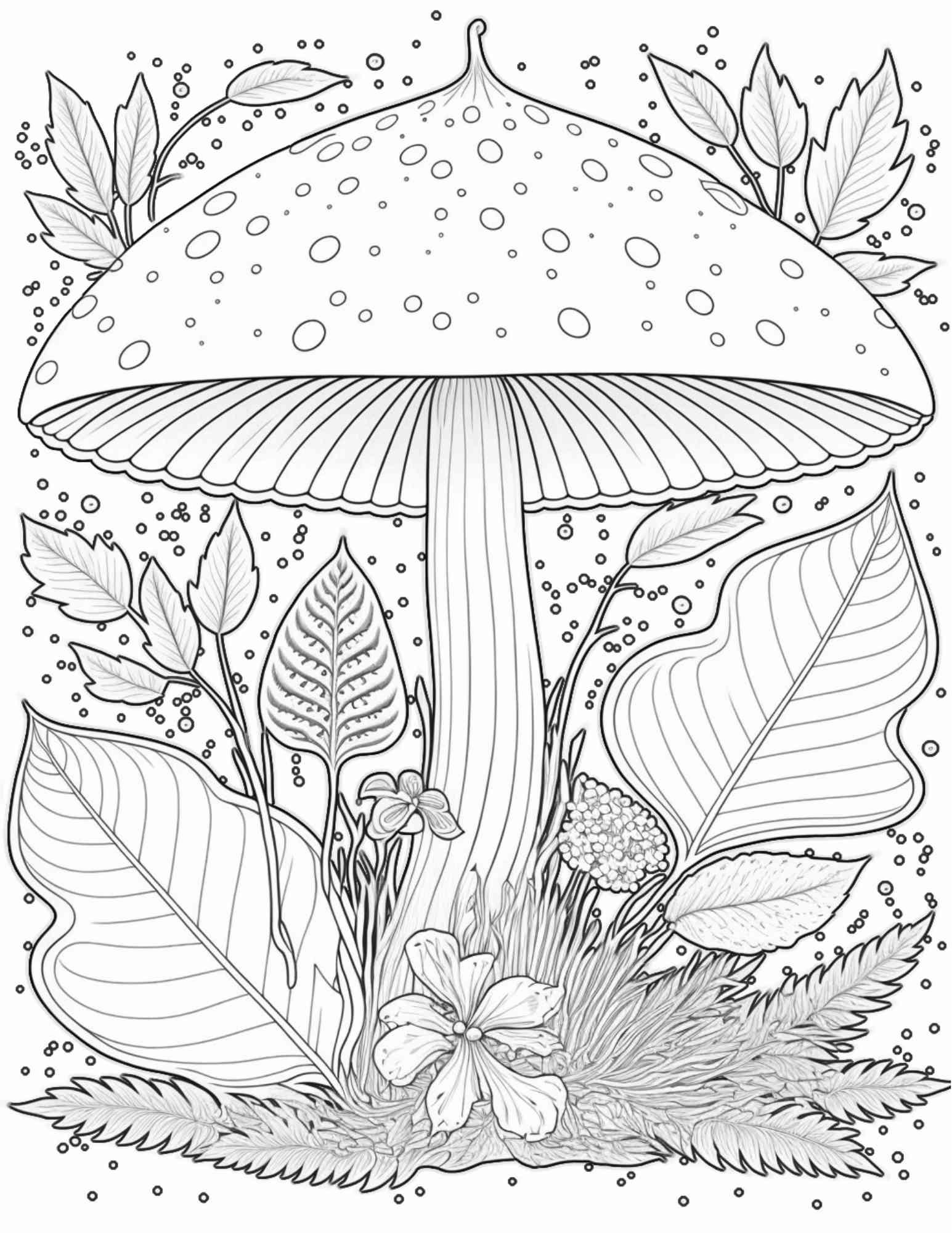 100 Mushroom Forest Coloring Pages Printable for Adults and Kids, Grayscale Coloring Book, Printable PDF File Instant Download