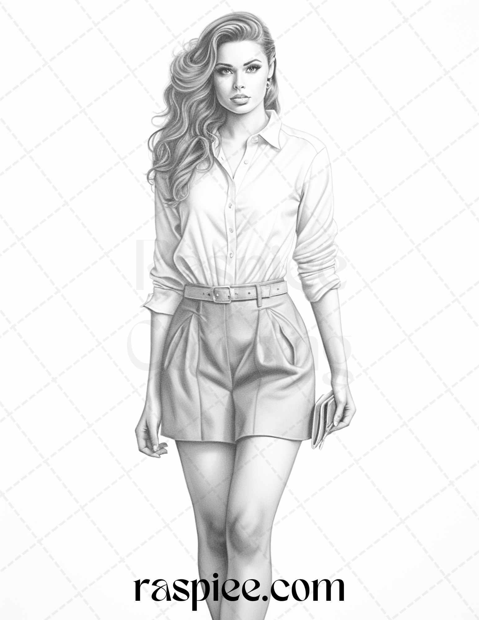 Fashion Show Grayscale Coloring Pages Printable for Adults, PDF File Instant Download