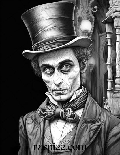 60 Halloween Victorian Era Grayscale Coloring Pages Printable for Adults, PDF File Instant Download