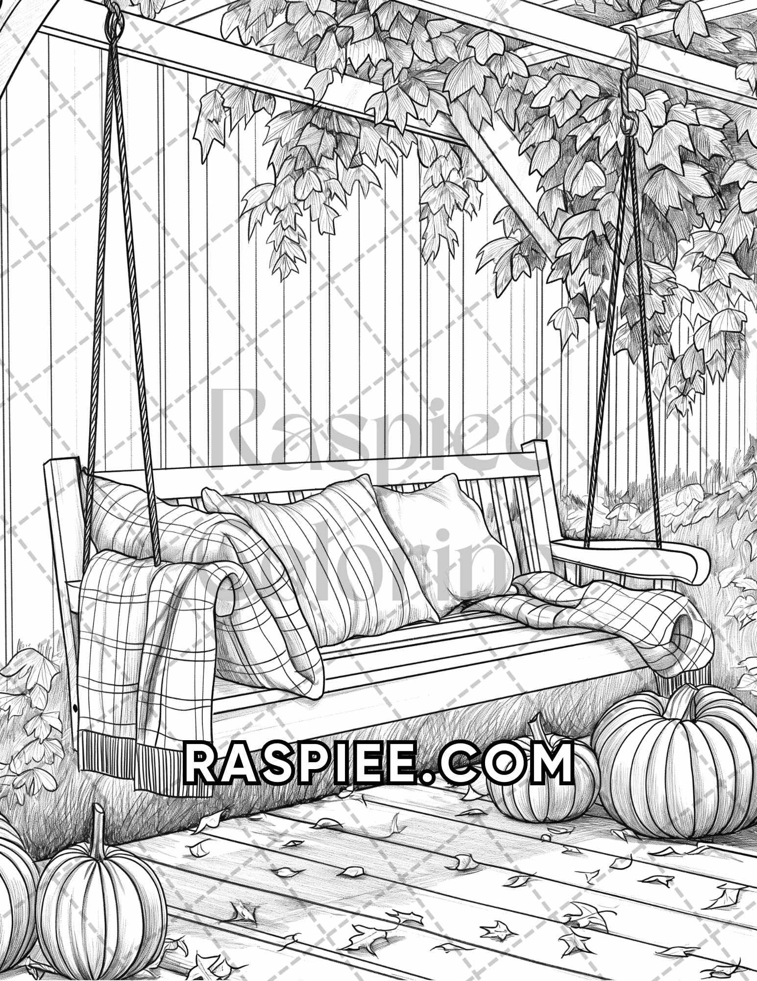 60 Relaxing Autumn Grayscale Adult Coloring Pages Printable PDF Instant Download