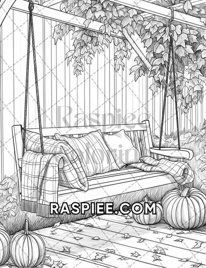 60 Relaxing Autumn Grayscale Adult Coloring Pages Printable PDF Instant Download