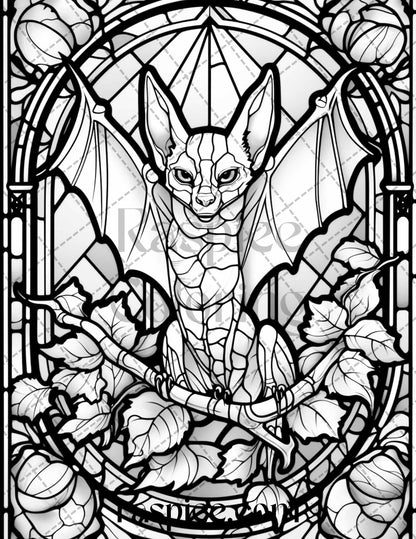 70 Halloween Stained Glass Grayscale Coloring Pages Printable for Adults, PDF File Instant Download