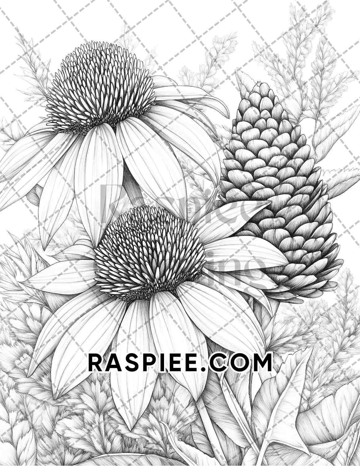 Fall Flowers Adult Coloring Pages Printable PDF Instant Download