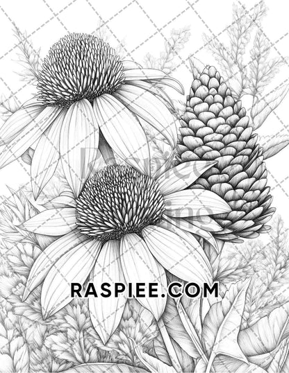 Fall Flowers Adult Coloring Pages Printable PDF Instant Download