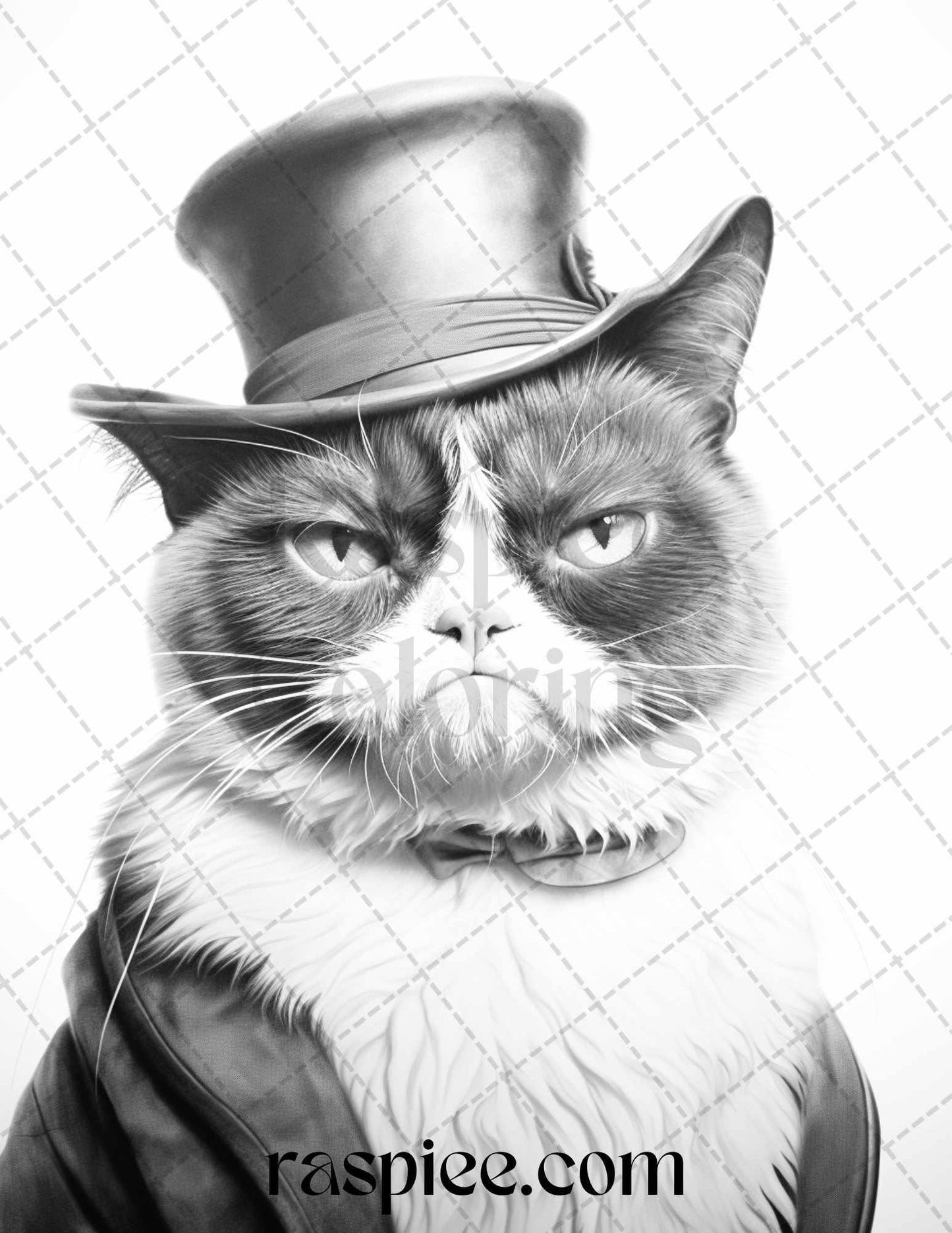 50 Grumpy Cat Grayscale Coloring Pages Printable for Adults, PDF File Instant Download