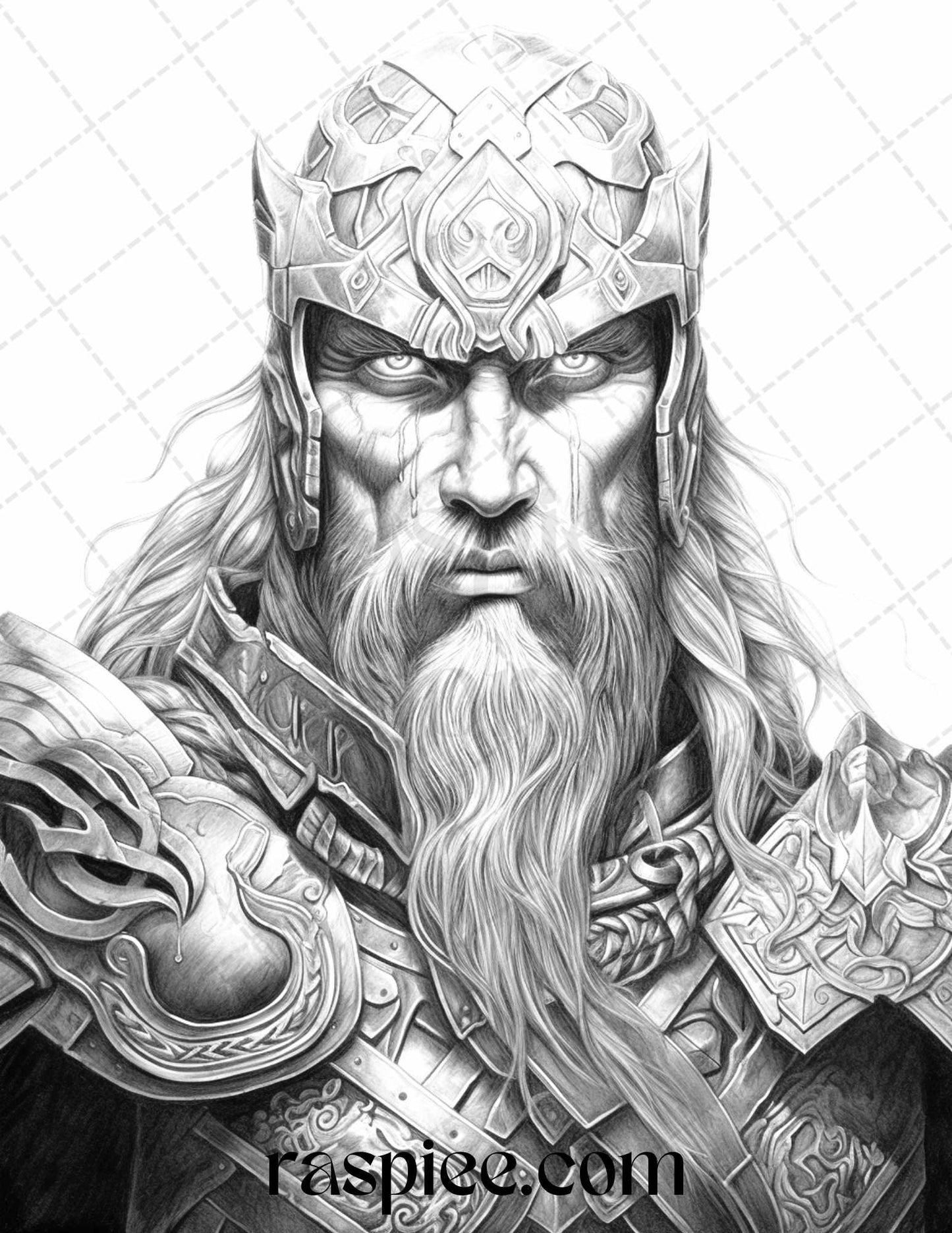 55 Viking Warriors Portrait Grayscale Coloring Pages Printable for Adults, PDF File Instant Download