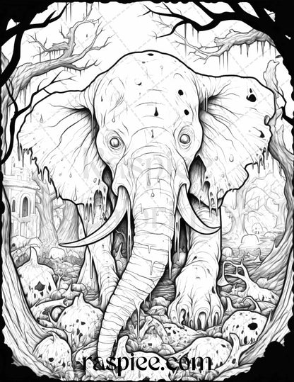 50 Halloween Scary Animals Grayscale Coloring Pages Printable for Adults, PDF File Instant Download