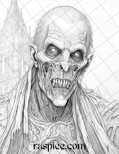 60 Halloween Vampire Grayscale Coloring Pages Printable for Adults, PDF File Instant Download