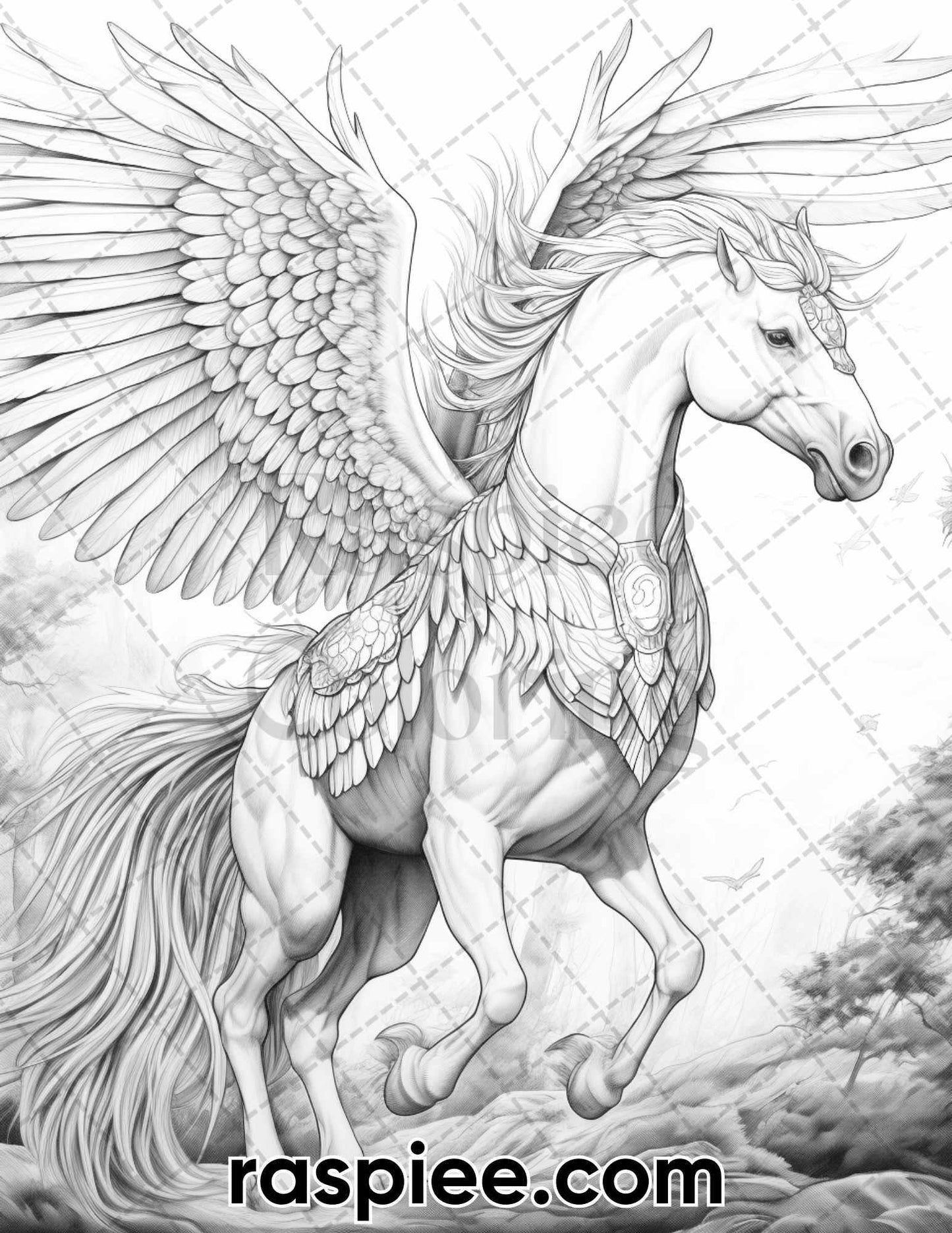 60 Mythical Creatures Grayscale Coloring Pages for Adults, Printable PDF Instant Download