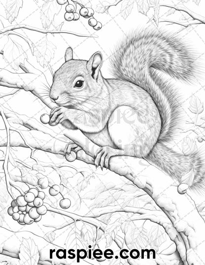 55 Winter Wildlife Grayscale Coloring Pages for Adults, Printable PDF Instant Download