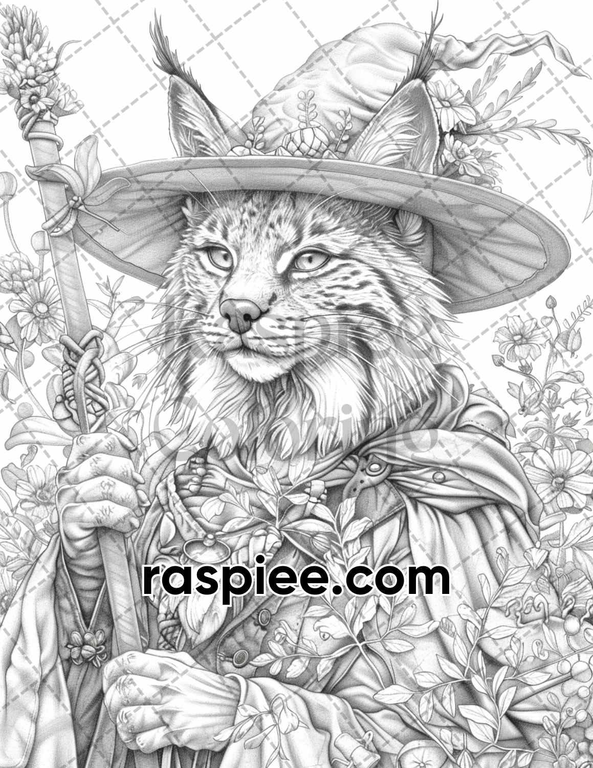 77 Wizard Animals Grayscale Adult Coloring Pages Printable PDF Instant Download