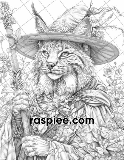 77 Wizard Animals Grayscale Adult Coloring Pages Printable PDF Instant Download
