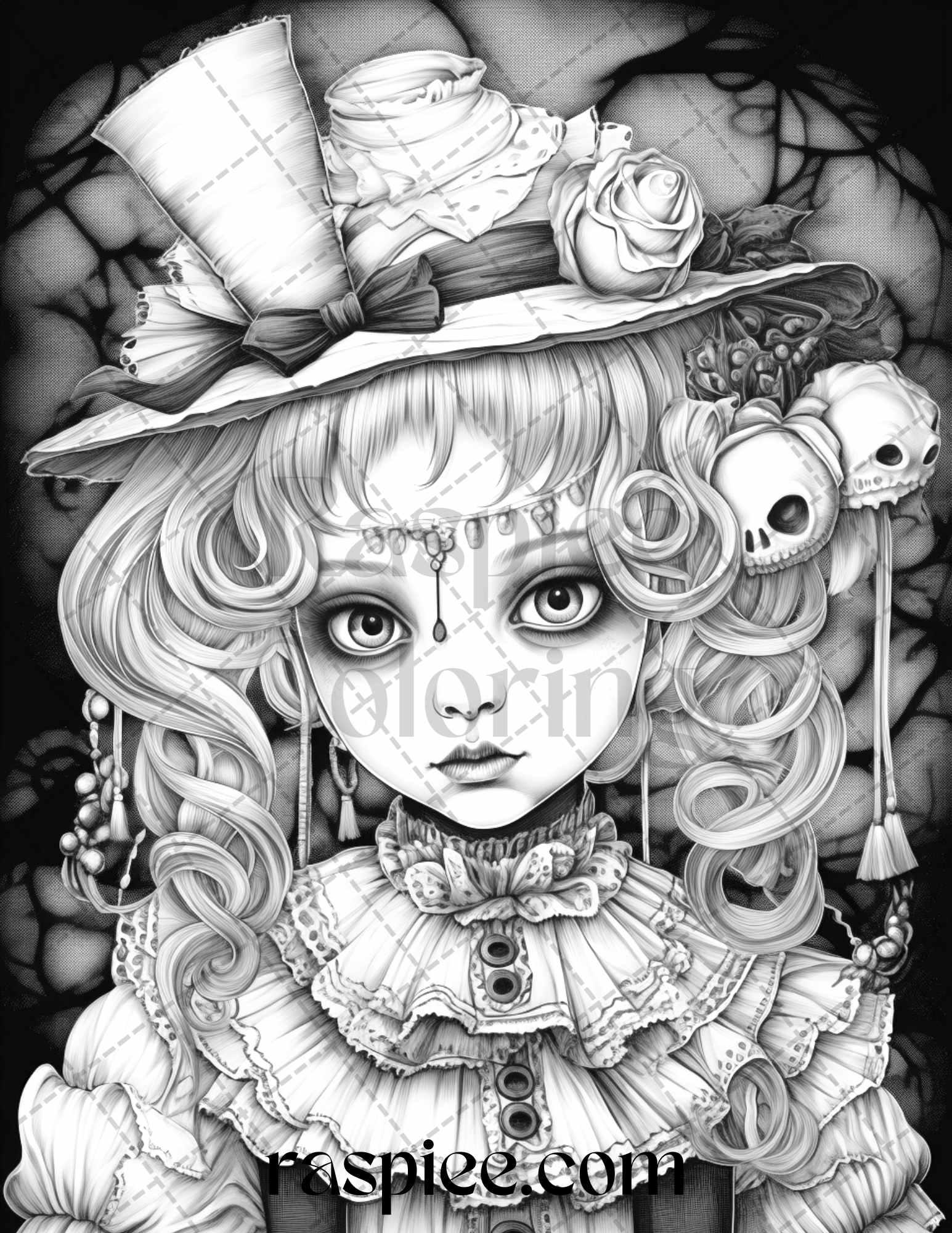 50 Scary Victorian Dolls Grayscale Coloring Pages Printable for Adults, PDF File Instant Download