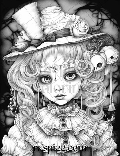 50 Scary Victorian Dolls Grayscale Coloring Pages Printable for Adults, PDF File Instant Download