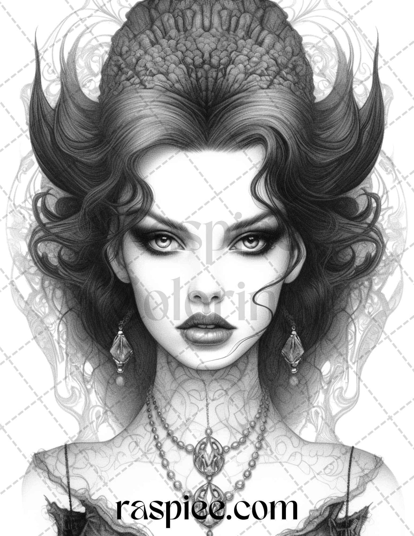 Bewitching Vampires Grayscale Coloring Pages Printable for Adults, PDF File Instant Download